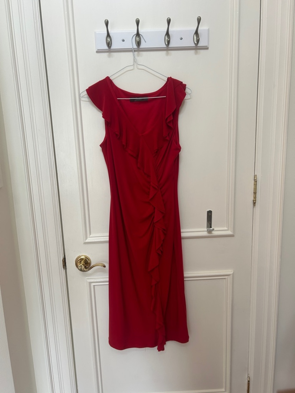Jessica Red Ruffle-Front Midi Dress